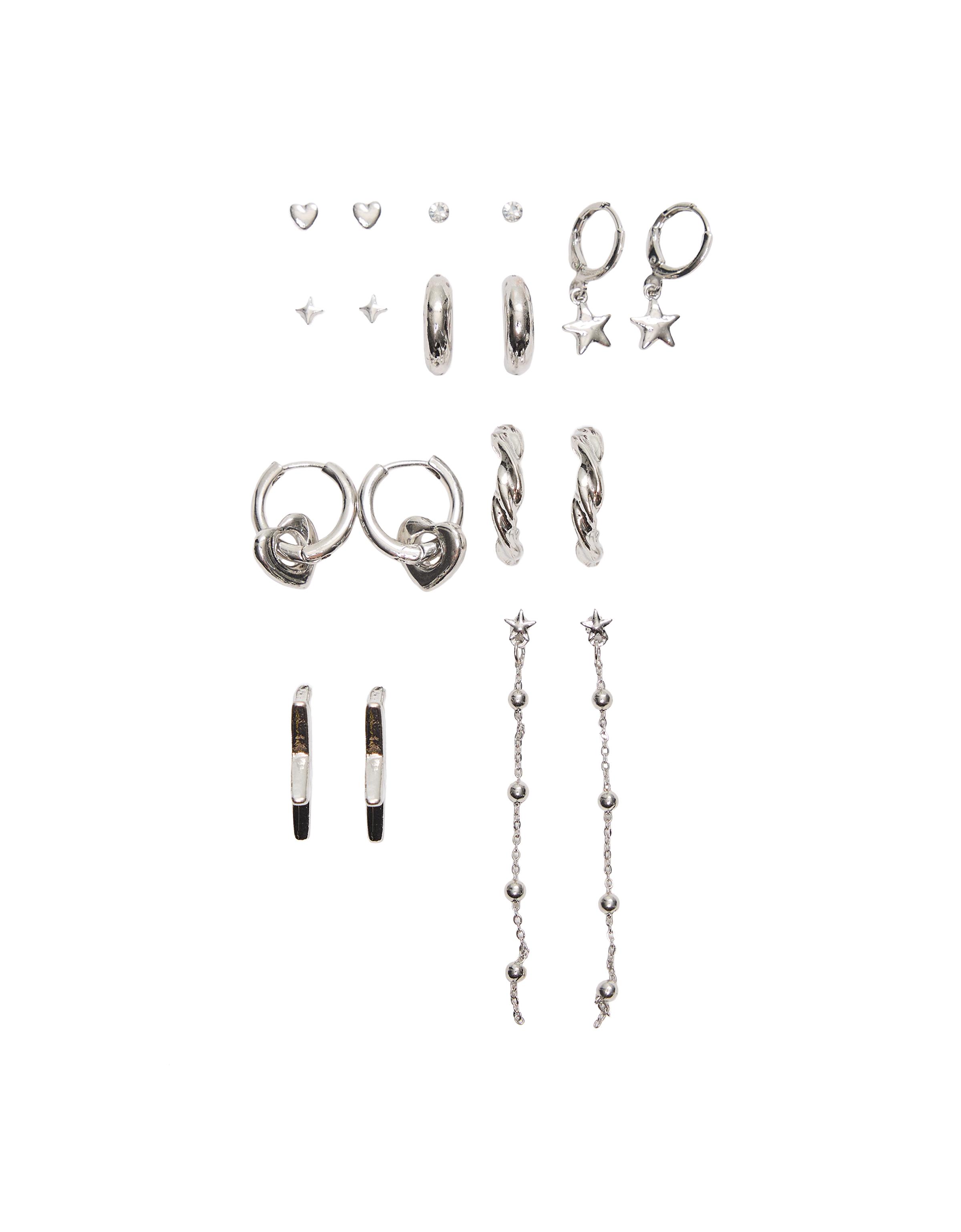 Pack of 9 assorted earrings — Silver