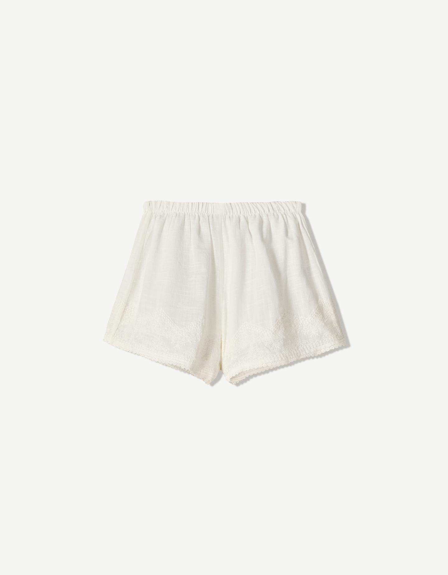 Bershka Short Boho Bordado Mujer S Blanco Roto