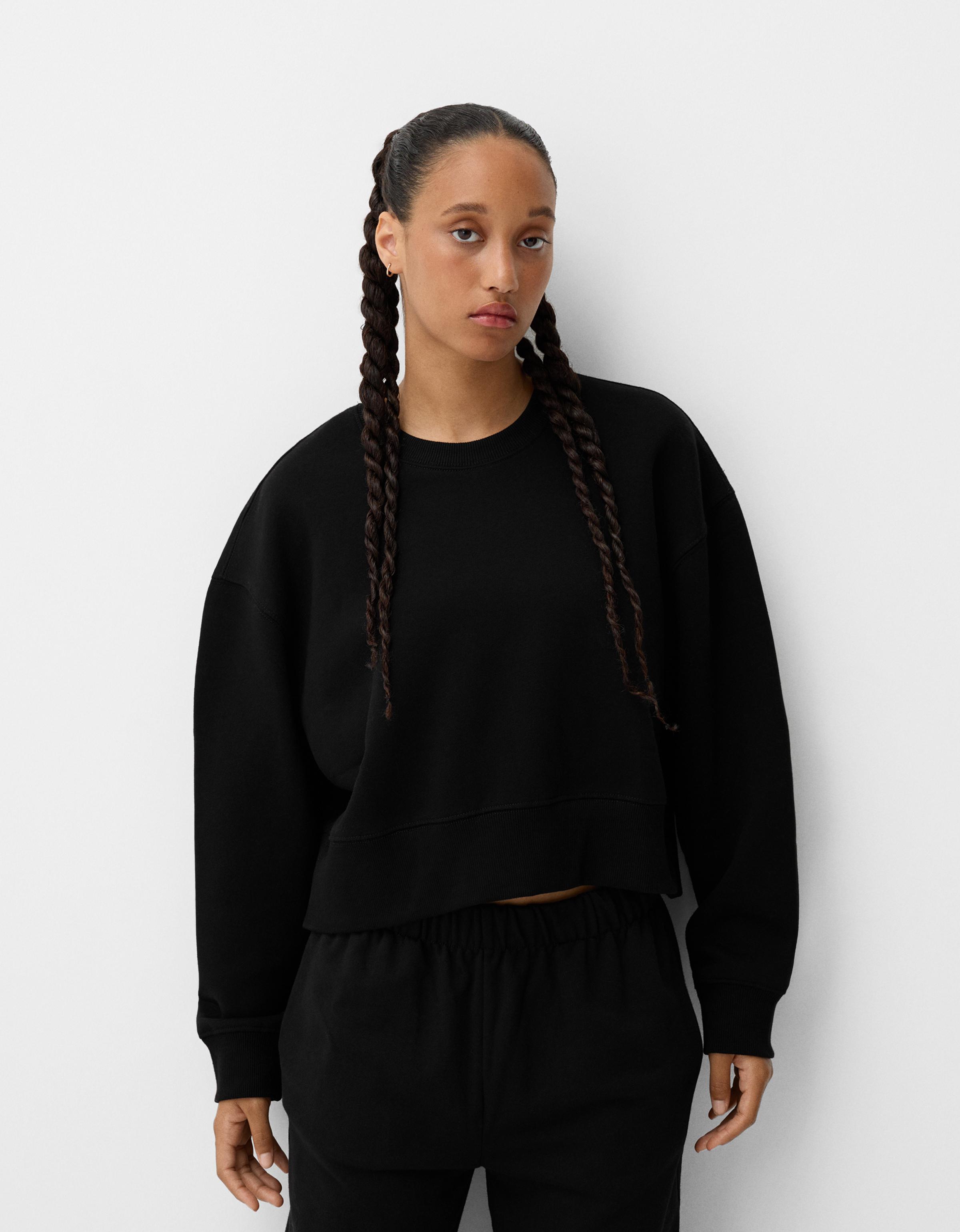 Bershka Basic-Sweatshirt Damen L Schwarz