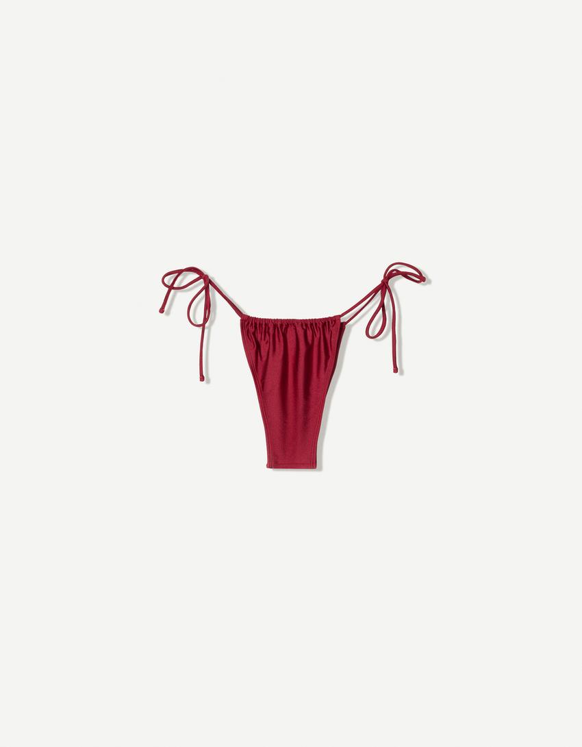 Burgundy bikini bottoms with ties-Maroon-1