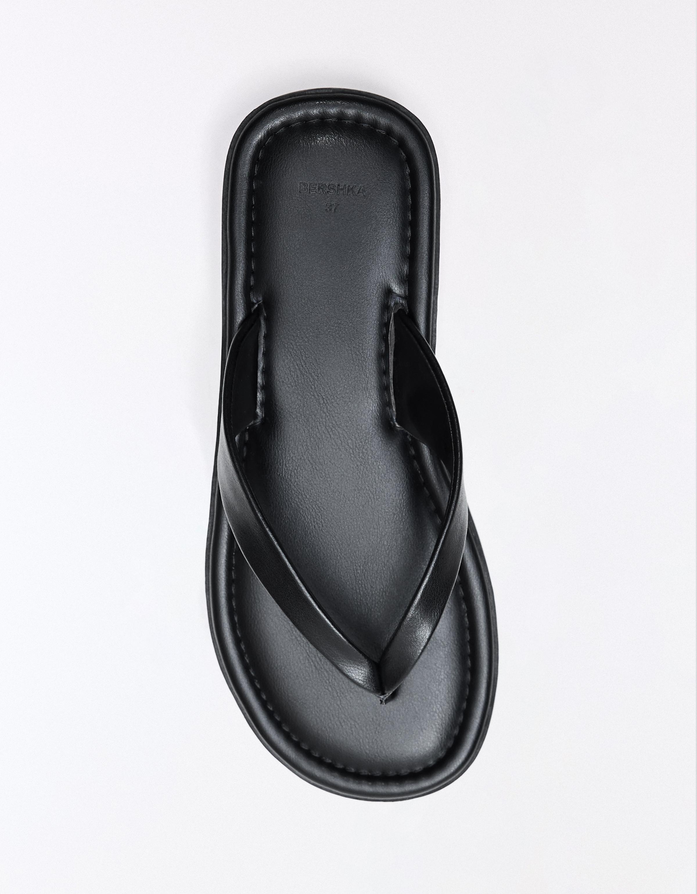 Thong flat slider sandals — BLACK