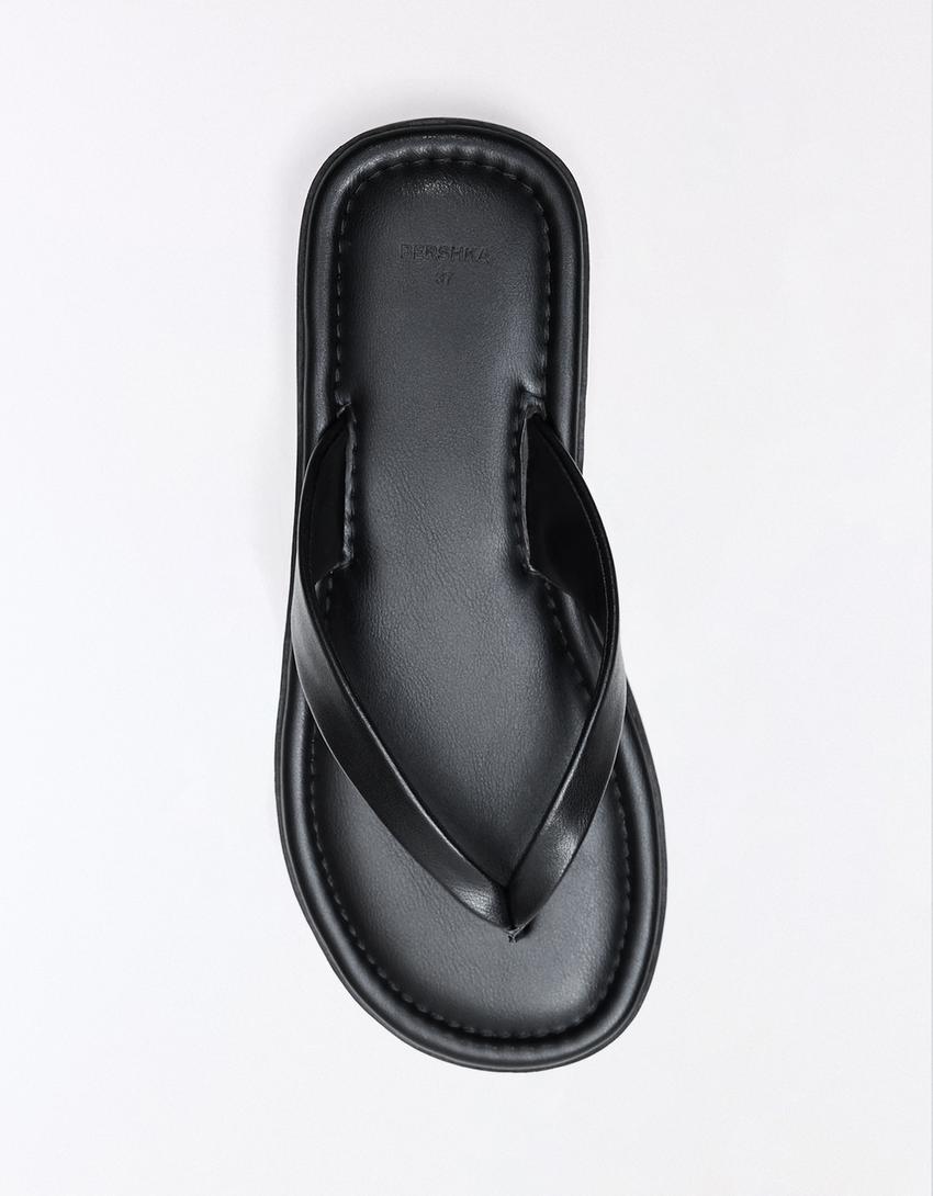 Thong flat slider sandals-BLACK