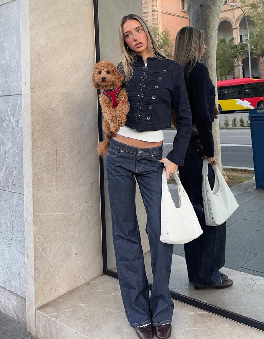 Düşük bel bootcut jean-Denizci mavisi