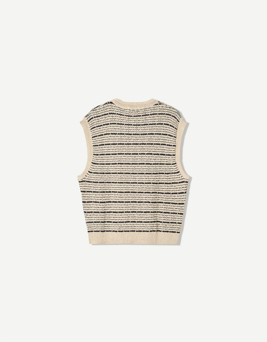 Gilet à rayures-Blanc / Noir