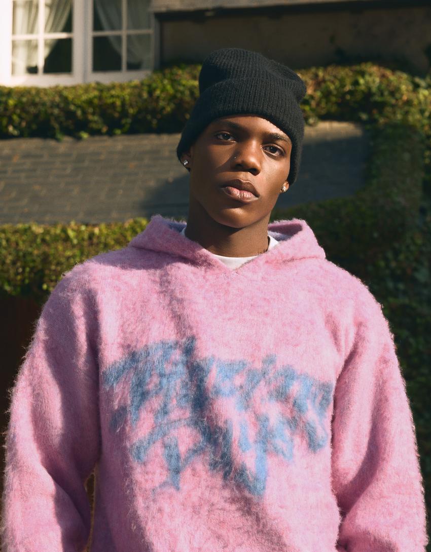 Maglia effetto spazzolato stampa-Rosa