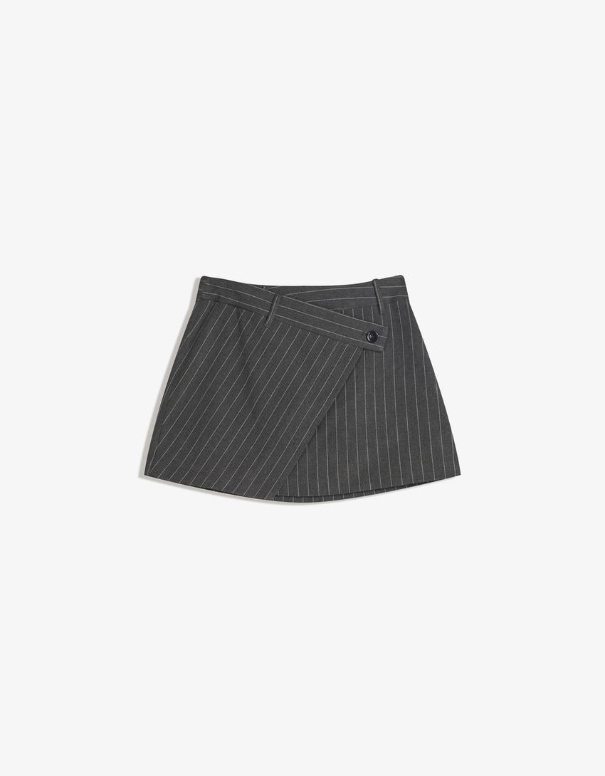 Minijupe taille croisée-Gris-0