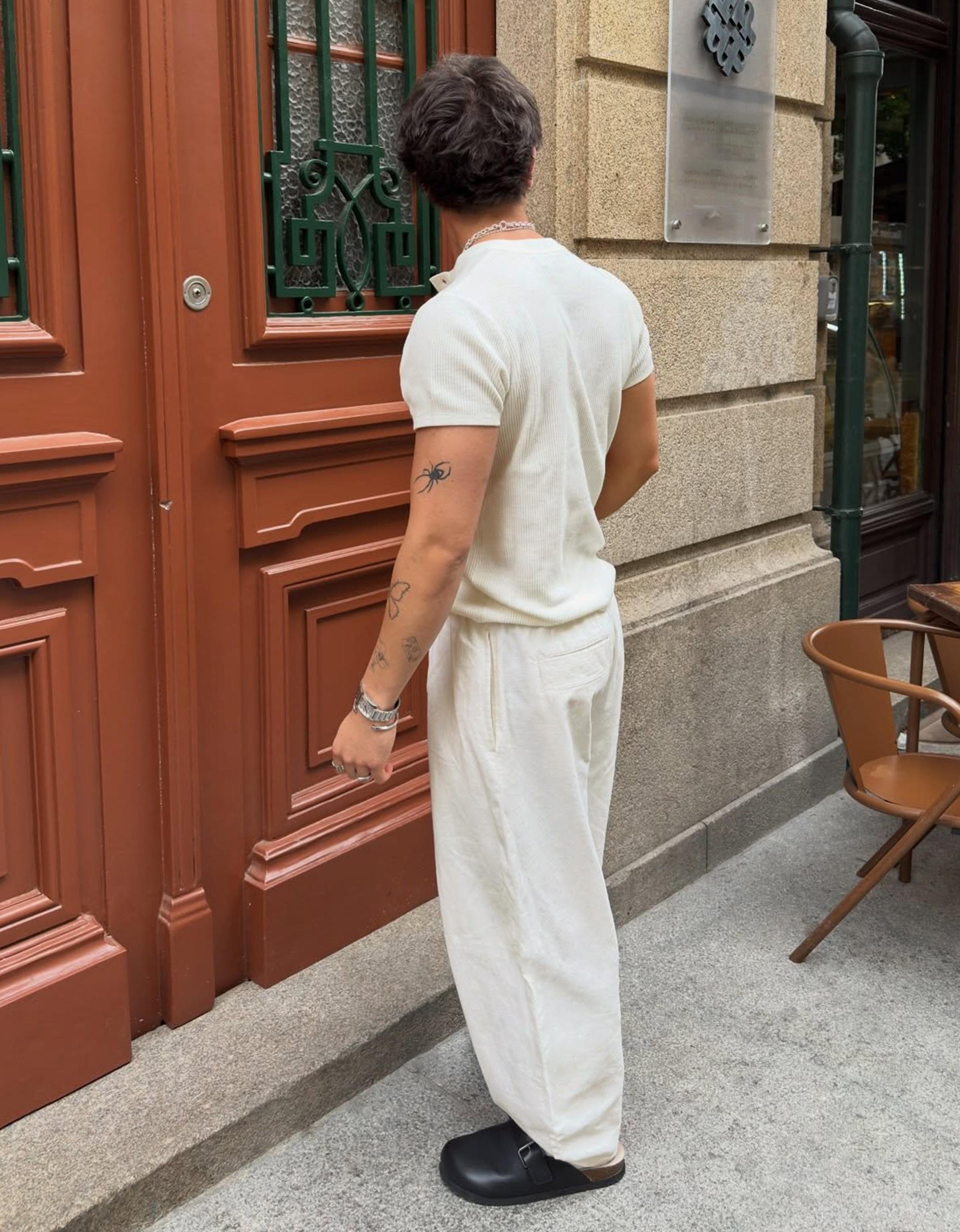 Super baggy trousers with linen — Off white