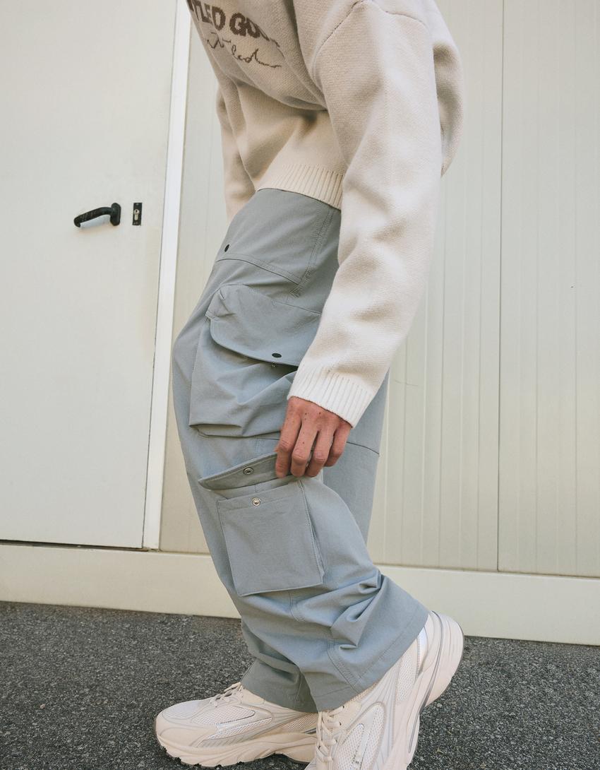 Baggy-Cargohose aus Funktionsstoff-Dunkelgrau