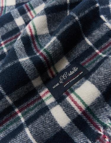 Check fringed scarf — Navy 2