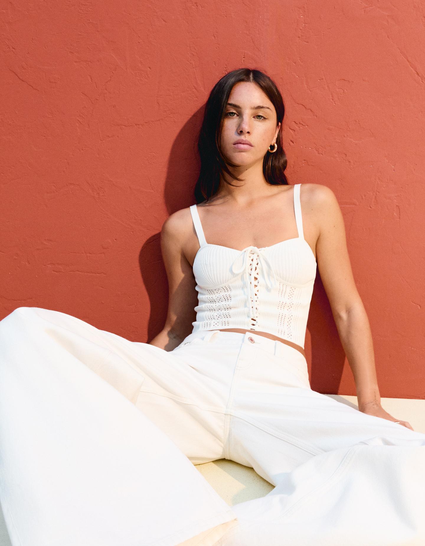 Bershka Top Corsé Puntilla Mujer Xs Blanco