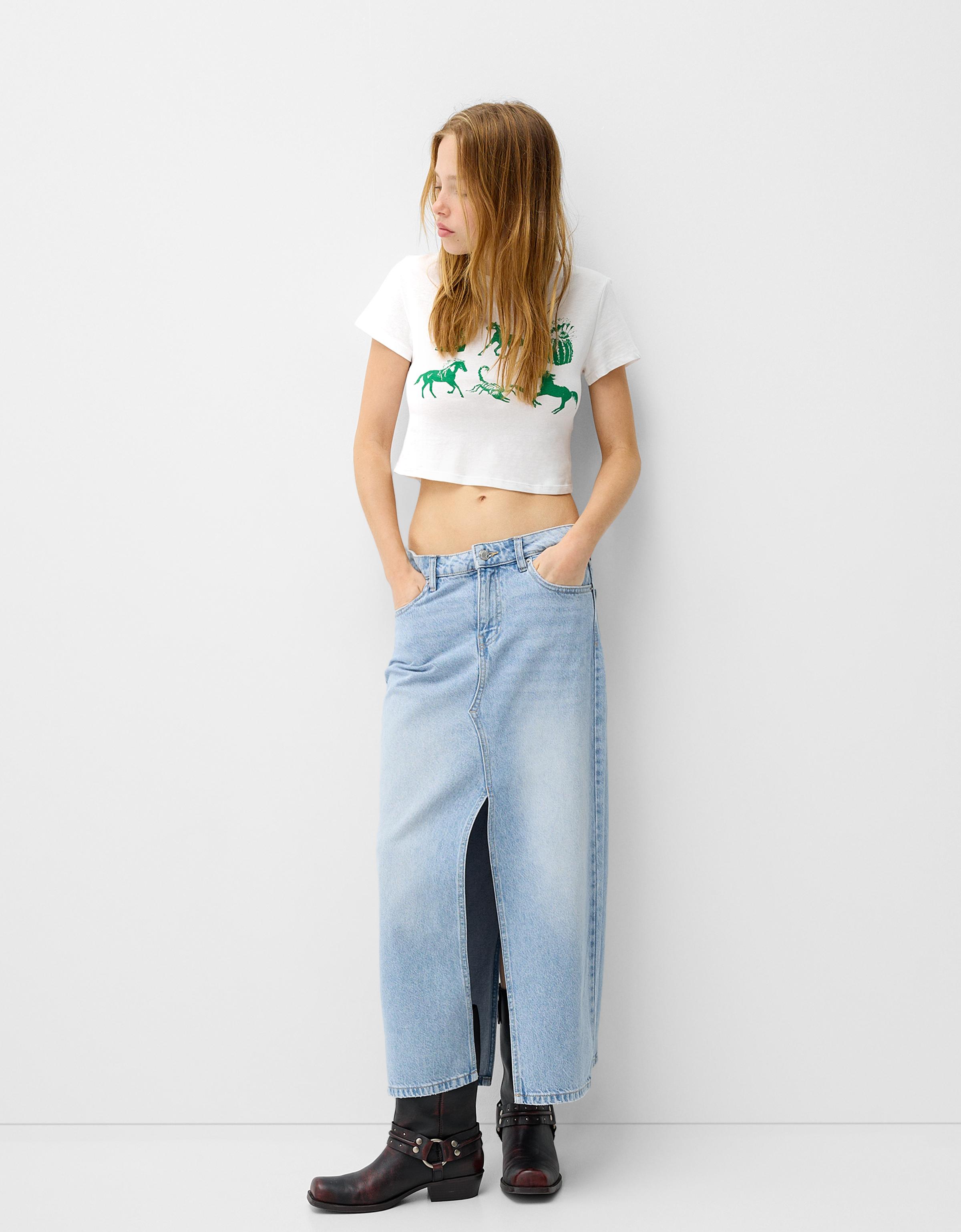 Jupe longue denim Jupes et shorts BSK Teen Bershka