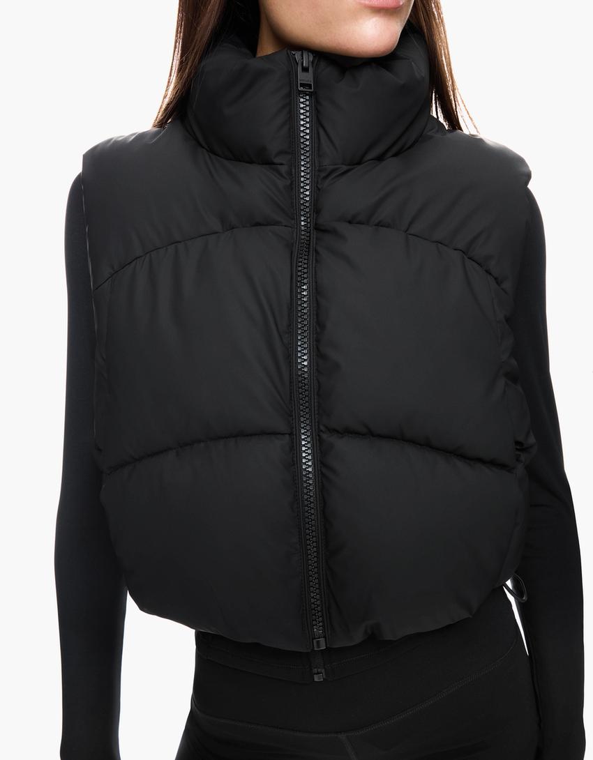 Cropped puffer gilet-Black
