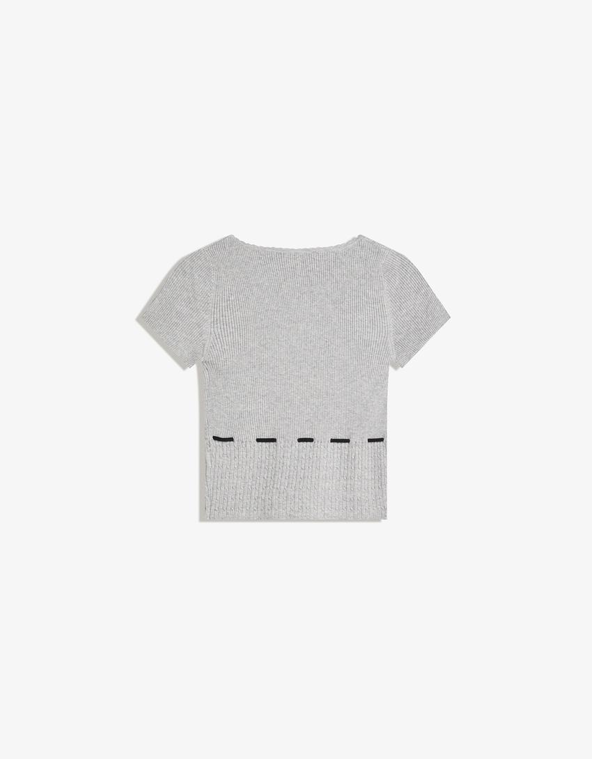 Jersey manga corta trenzado lazo-Gris