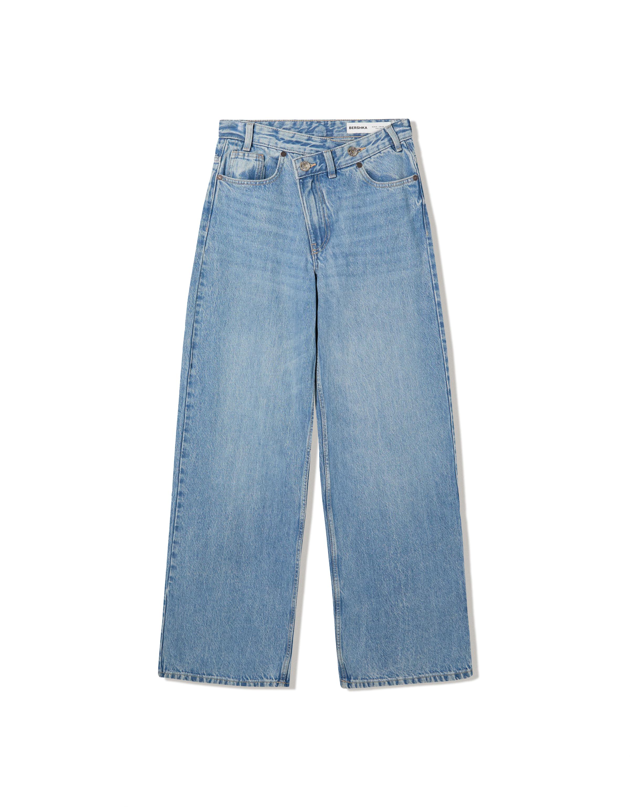 Çapraz belli yüksek bel geniş paça jean - Görsel 10