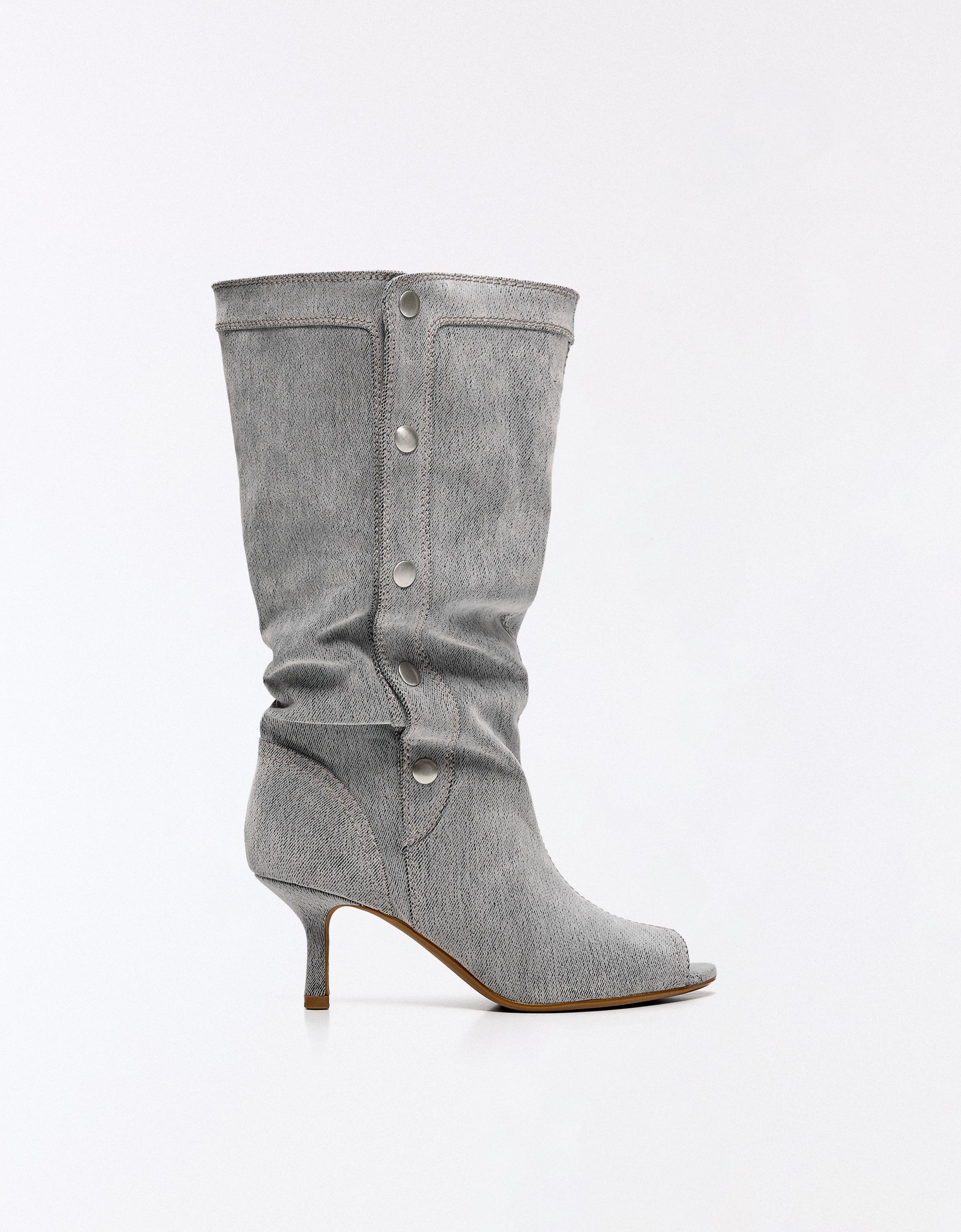 Bershka Botki Peep Toe O Kroju Slouchy Kobieta 34 Wyblakły Niebieski