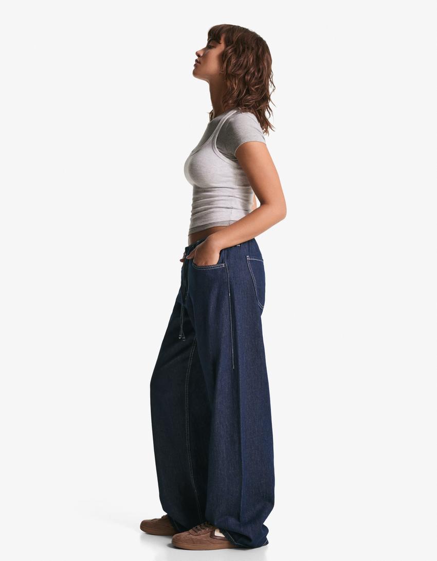 Jeans wide leg cordon-Marine