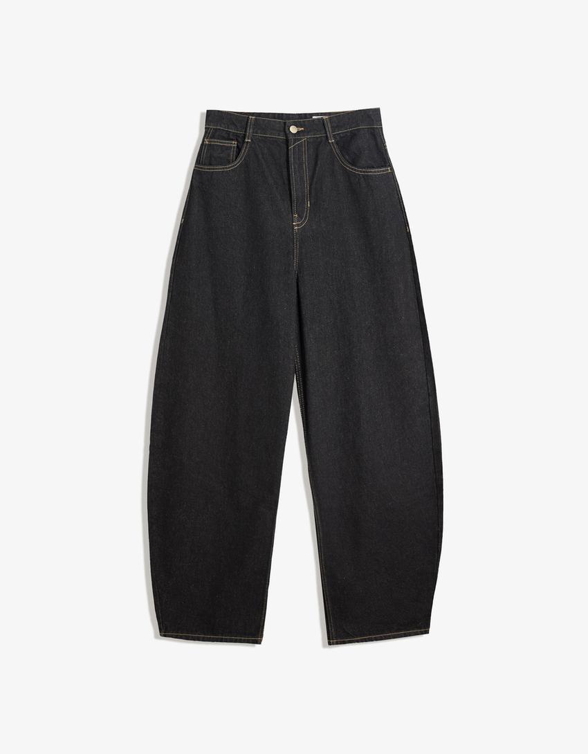 Wide-leg barrel jeans-Black-3