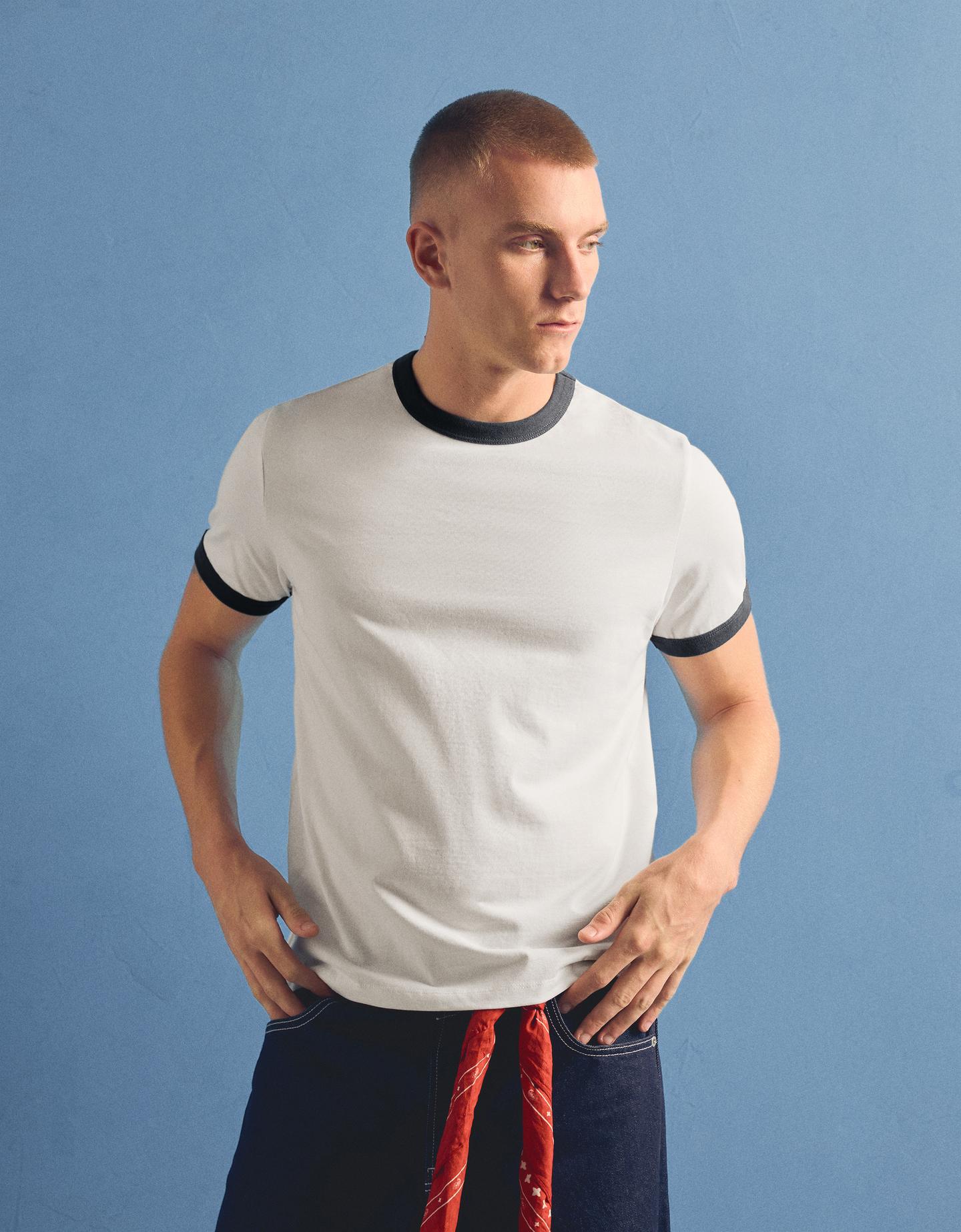 Bershka Maglietta A Maniche Corte A Costine A Contrasto Uomo Xs Bianco Roto