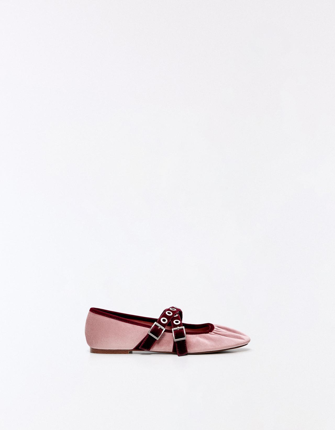 VELVET BALLERINAS WITH BUCKLES — Multicolored