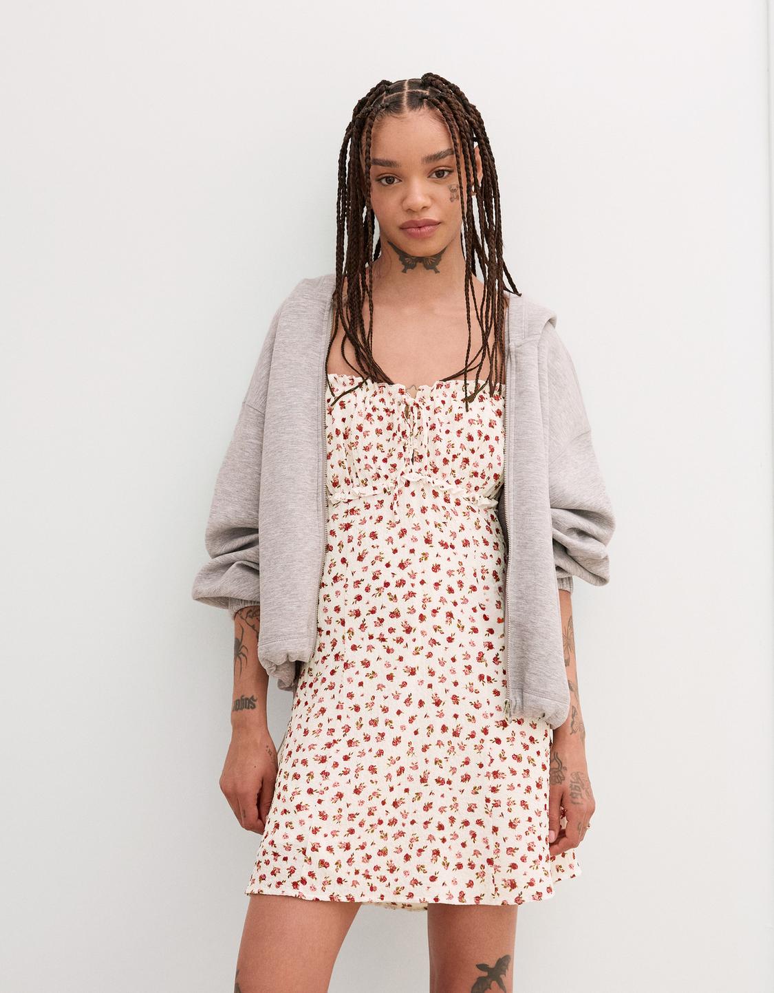 Printed waffle-knit mini dress