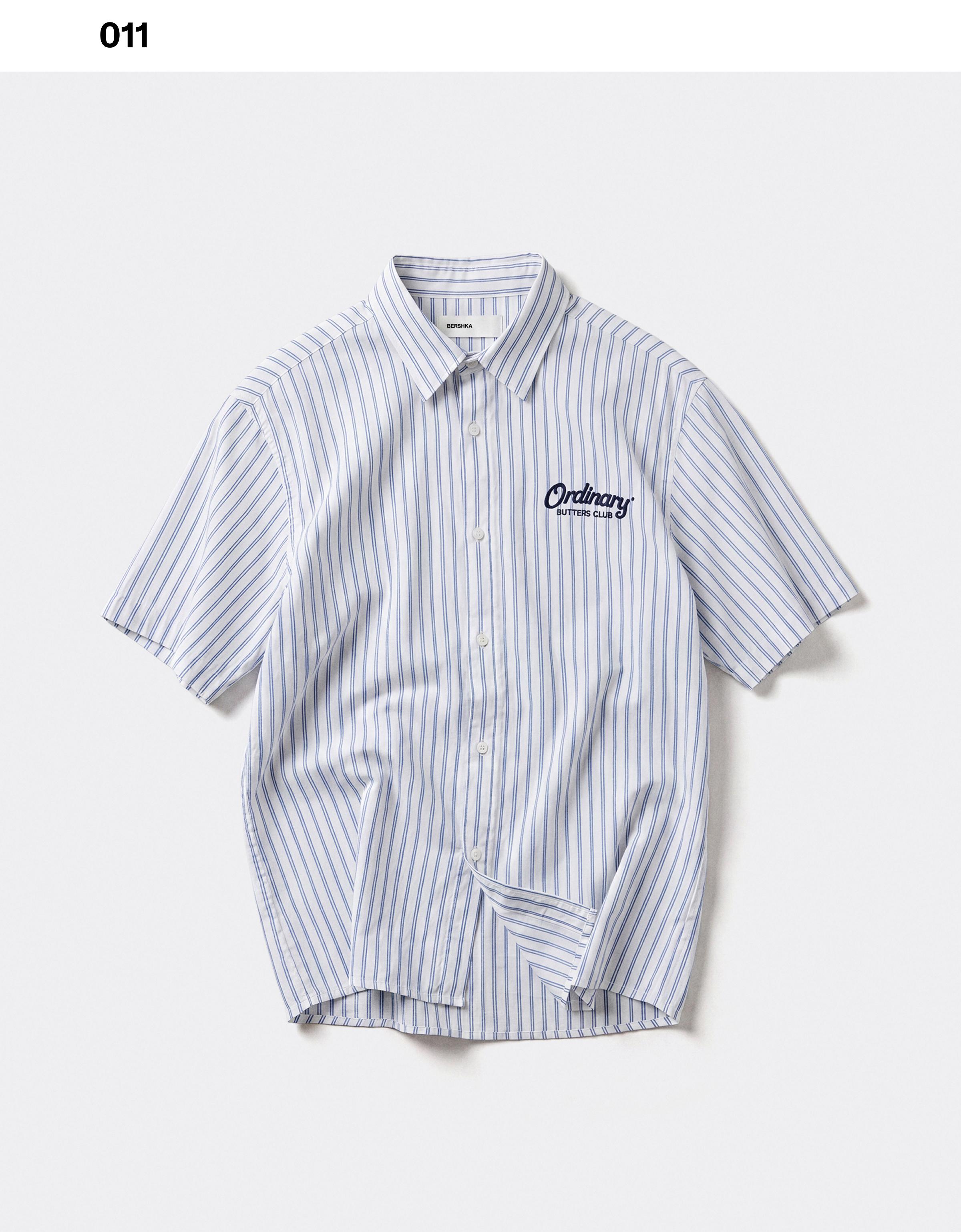 Short sleeve striped print shirt — White