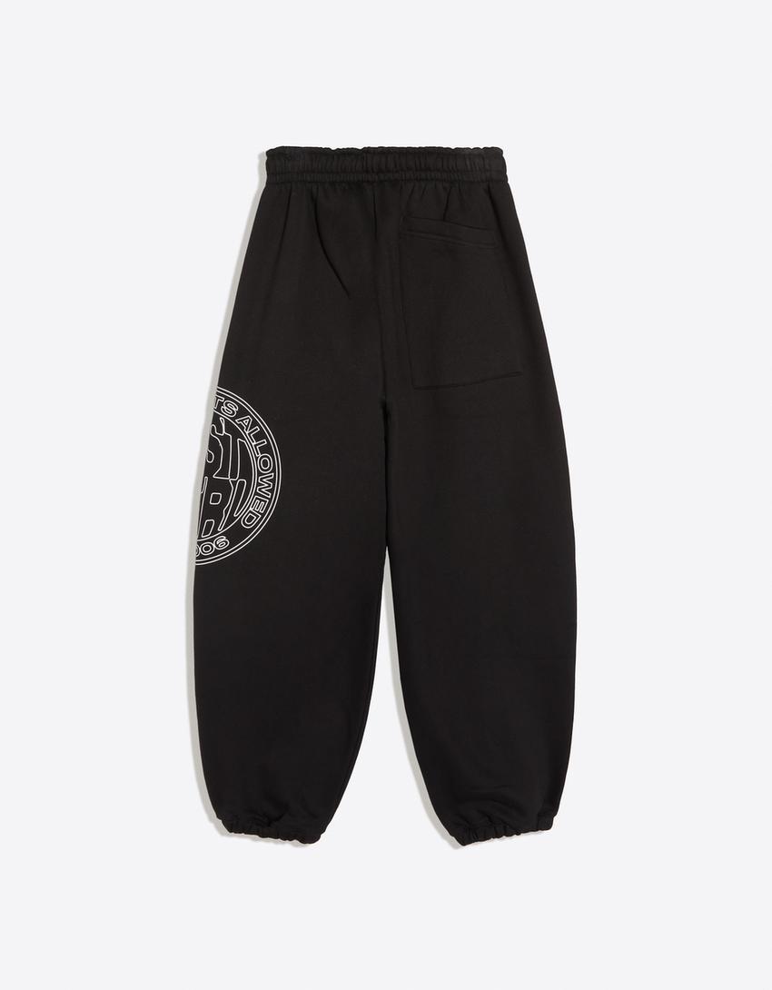 Joggerhose mit seitlichem Print-Schwarz