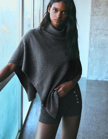 High neck knit poncho — Grey 3