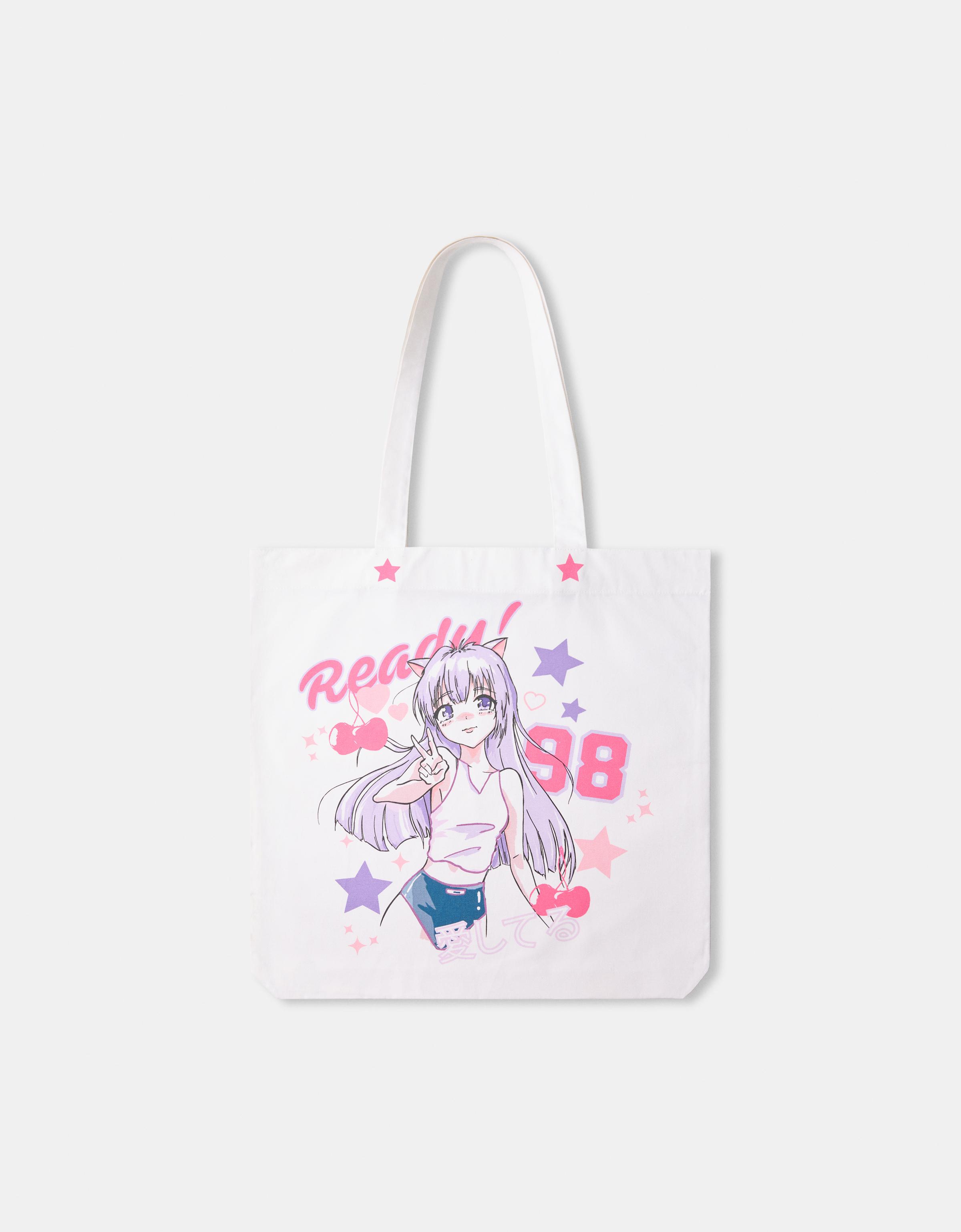 Bershka Shopper-Tasche Mit Anime-Print Damen Weiss