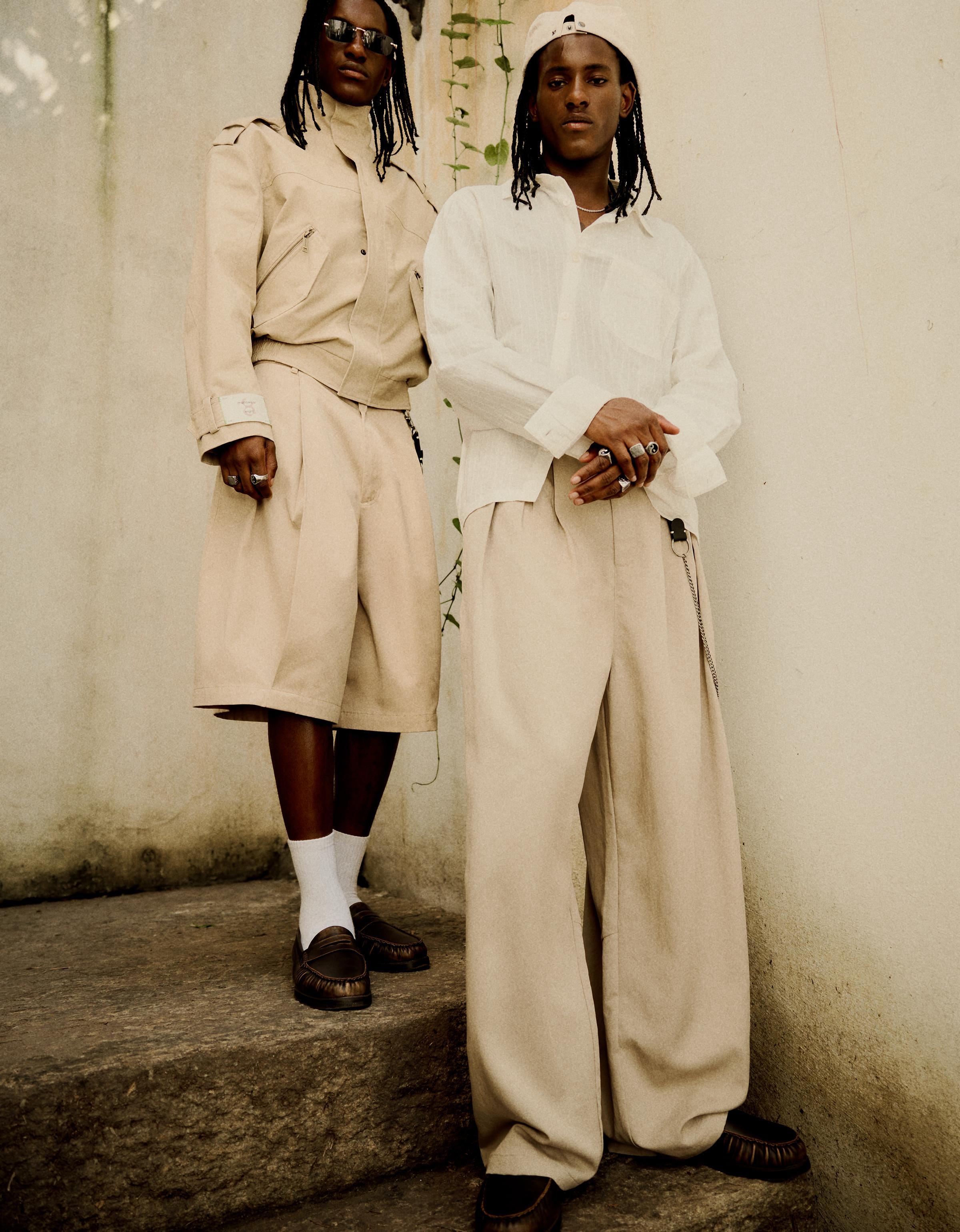 Pantalon Super Baggy Fit À Pinces 38 Sable