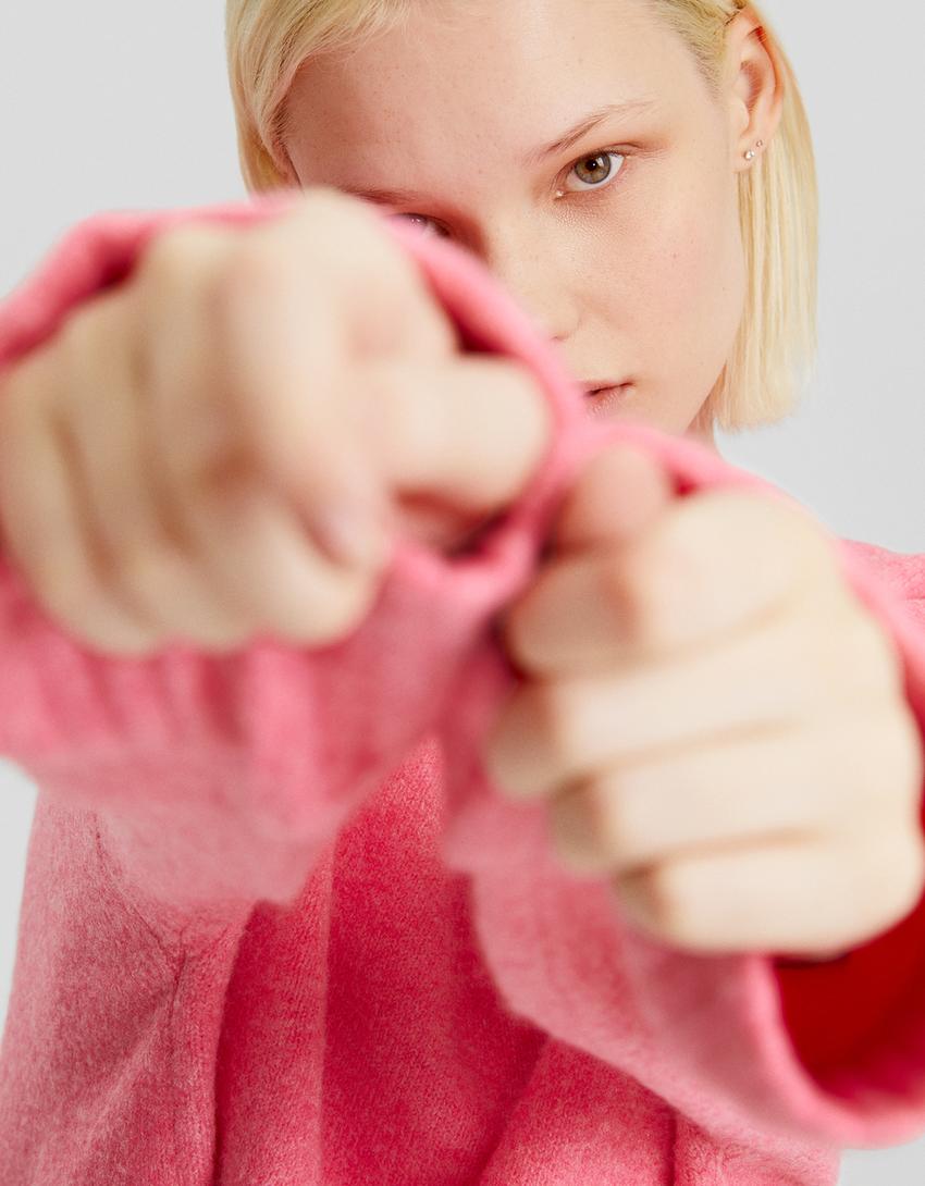 Pull court col rond-Rose-2