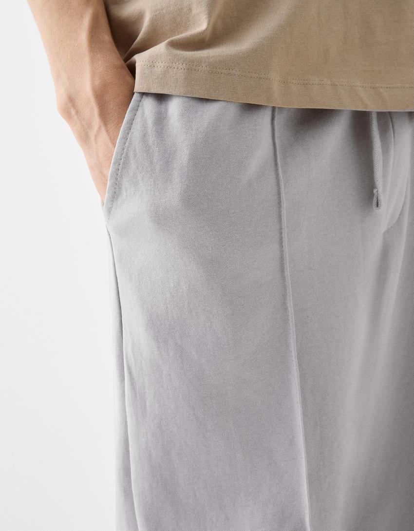 Calças wide leg interlock-Cinza-5