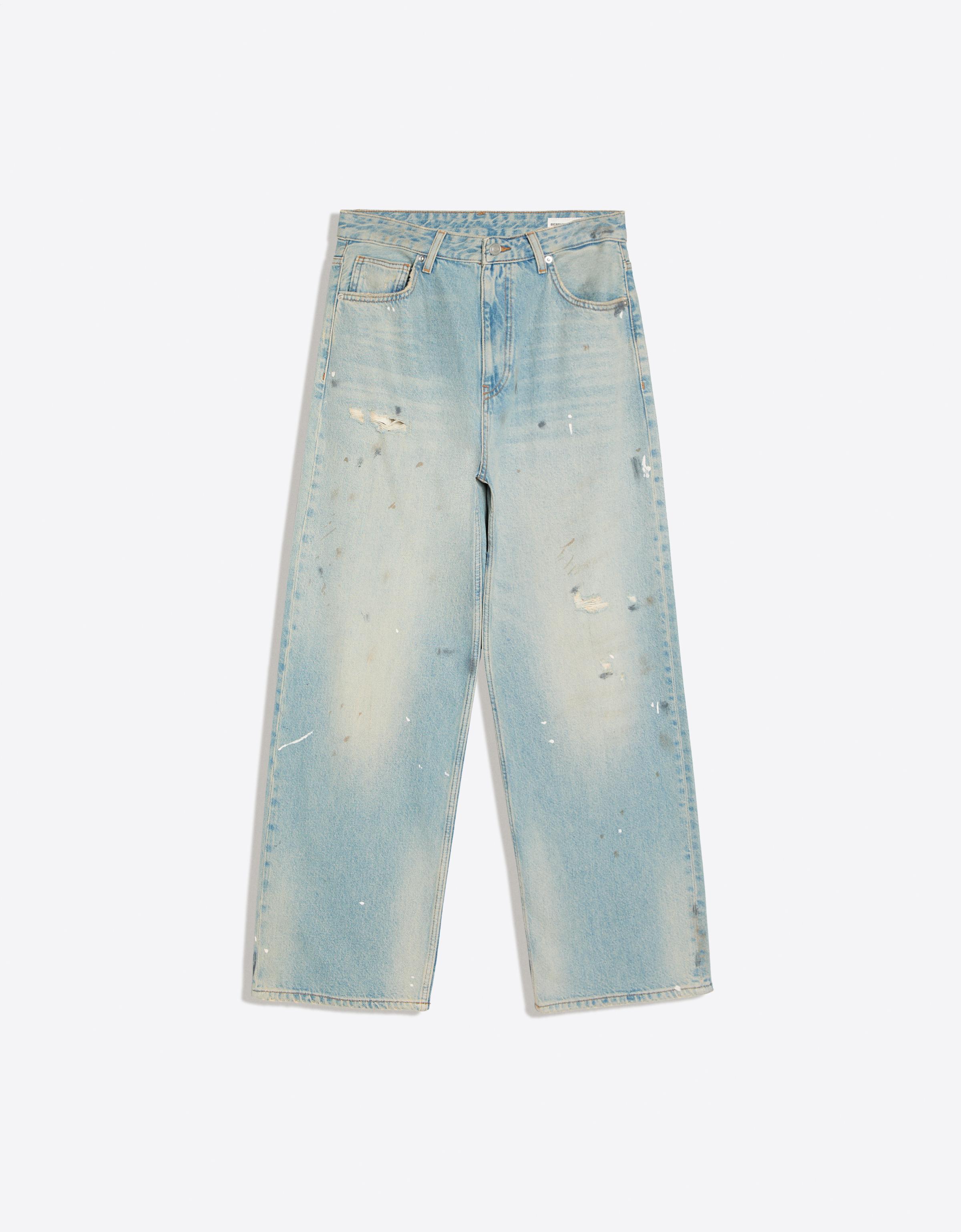Loose fit paint-effect jeans — Light blue