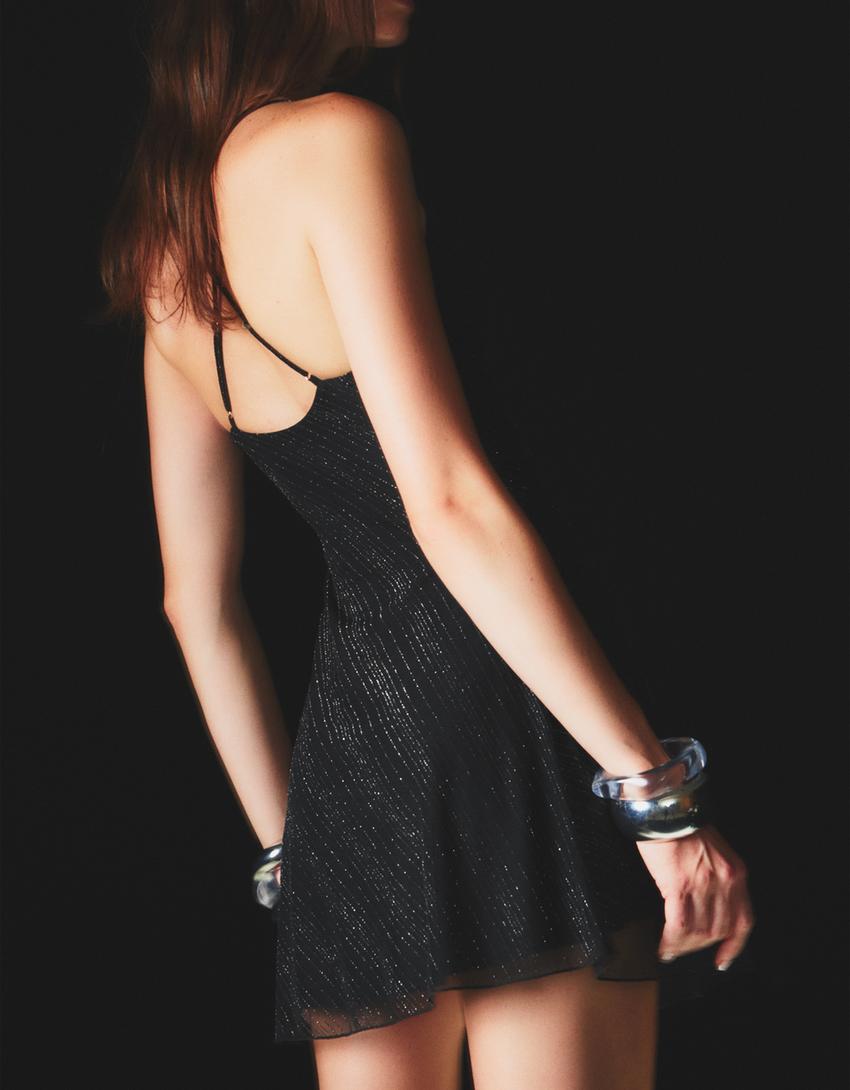 Tulle mini dress with rhinestones-Black