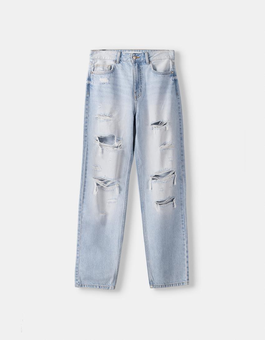 Cropped straight jeans-Light blue-4