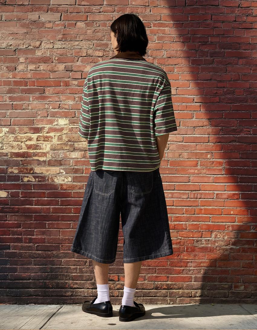 Embroidered stripe short sleeve polo shirt-Brown