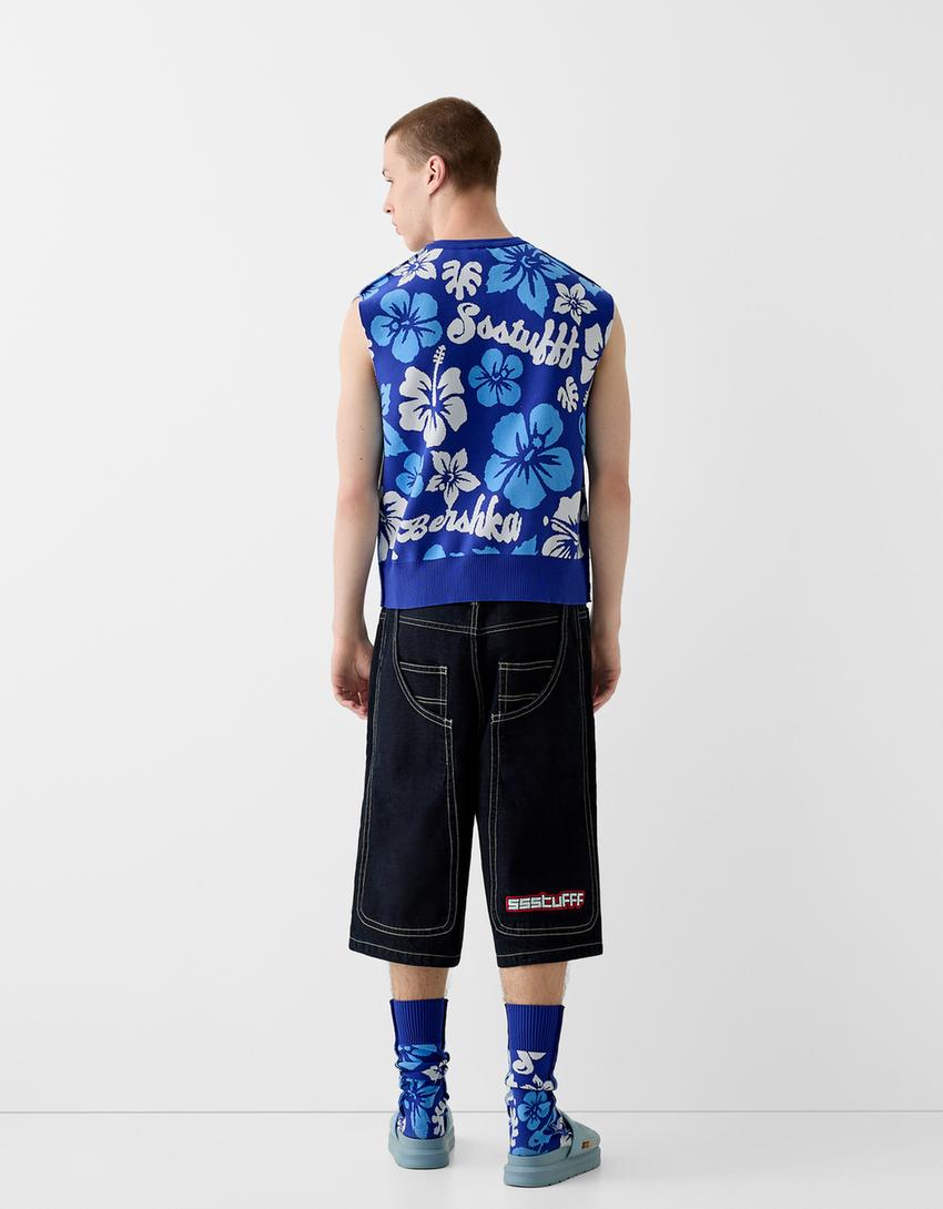 Gilet sans manches BERSSSHKA X SSSTUFFF amovible fleurs-Bleu-1