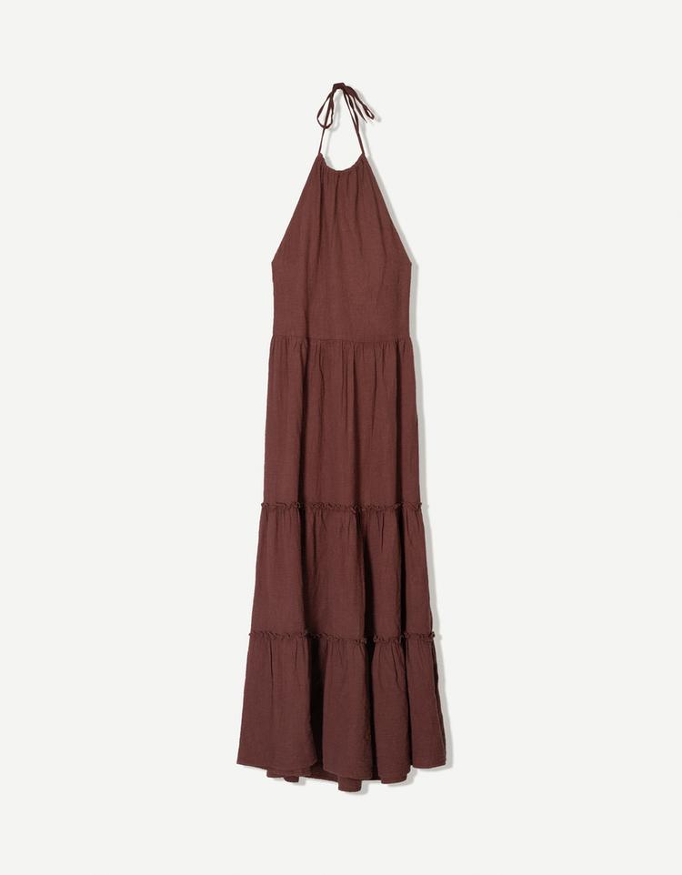 Ruffled halterneck midi dress