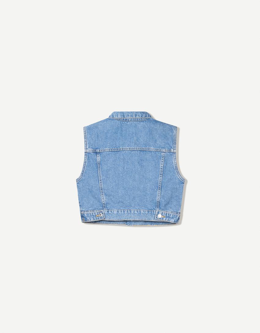 Crop denim yelek-Açık mavi-4