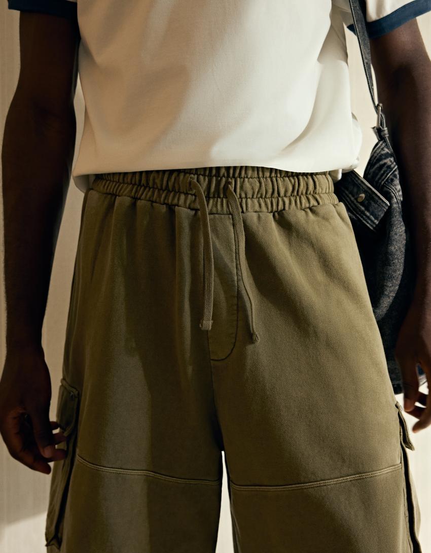 Faded-effect cargo jort Bermuda shorts-Khaki