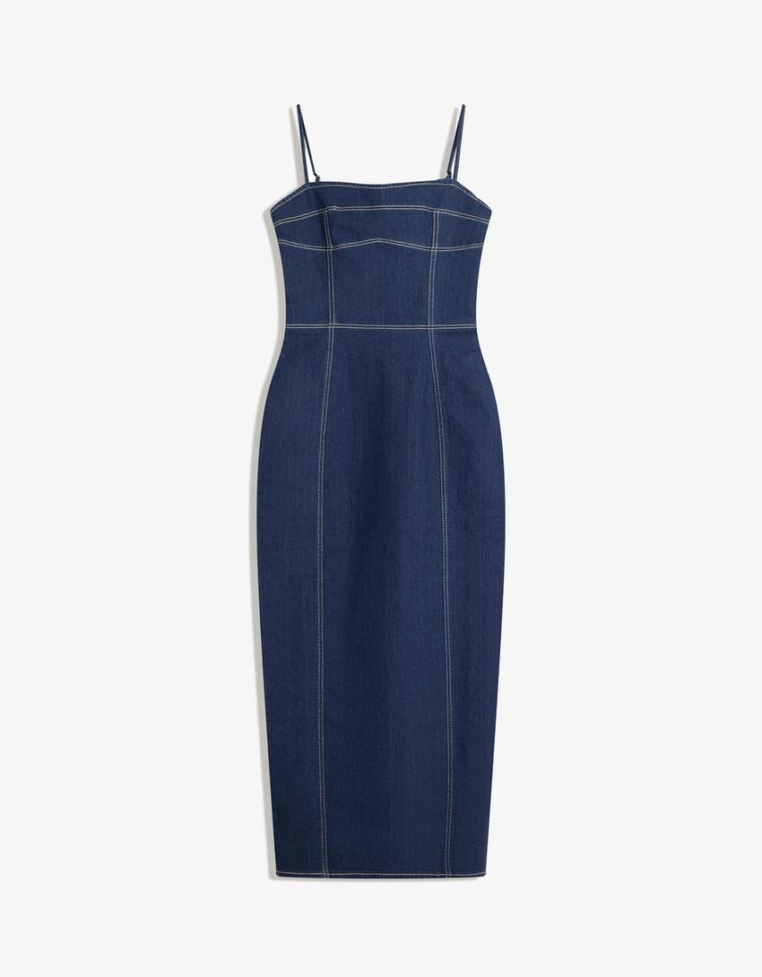 Long denim dress-Navy-3