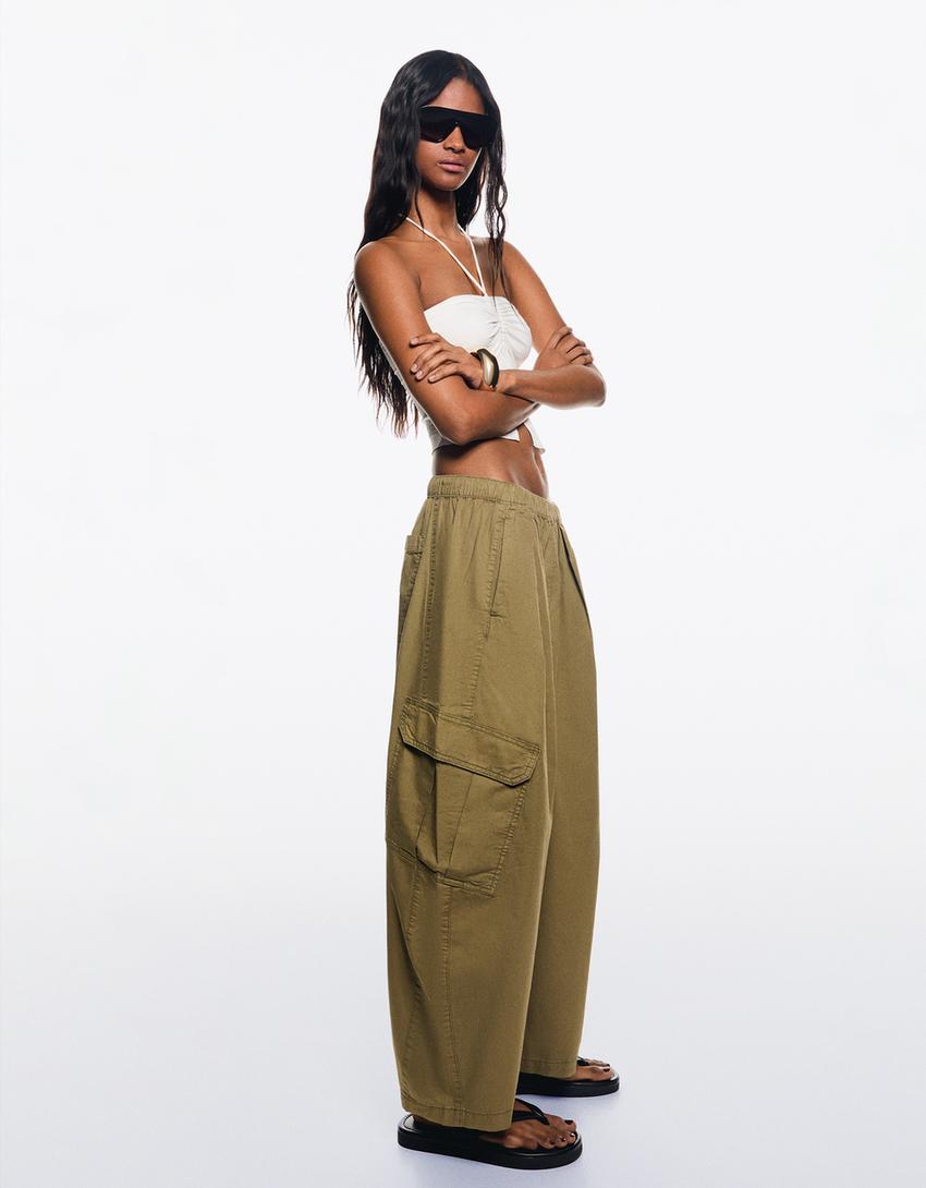 Pamučne kargo pantalone-Kaki-0