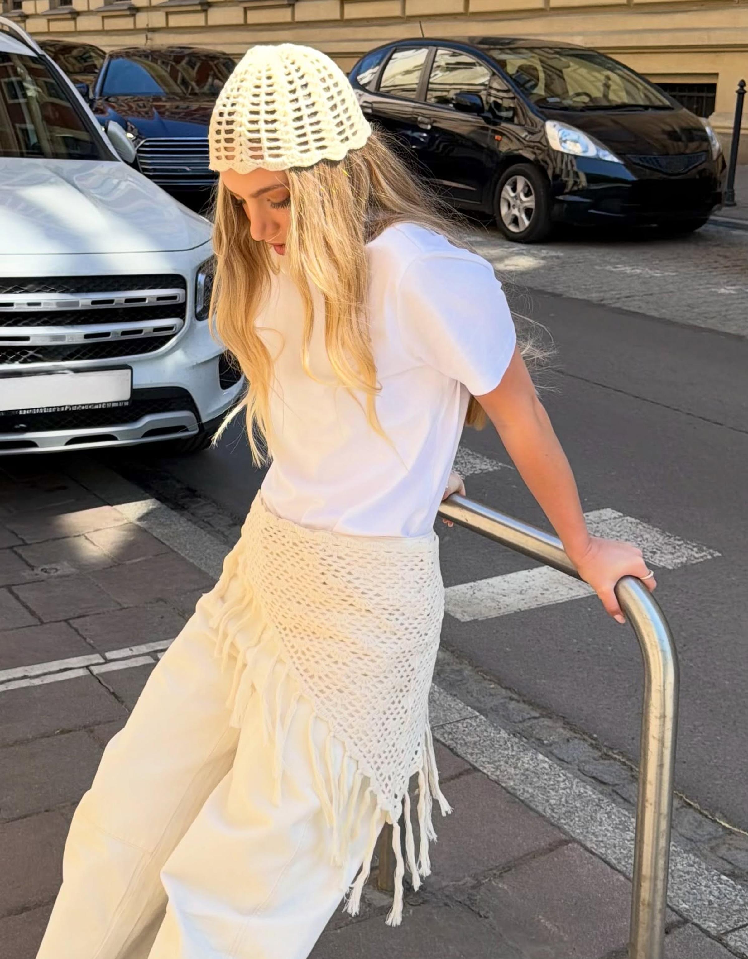 Bershka Falda Pareo Crochet Con Flecos Mujer Crudo