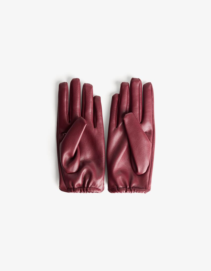 Handschuhe aus Kunstleder-Granatrot