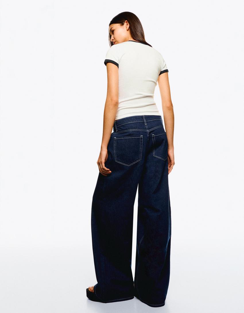 Short sleeve contrast T-shirt-Off white-2
