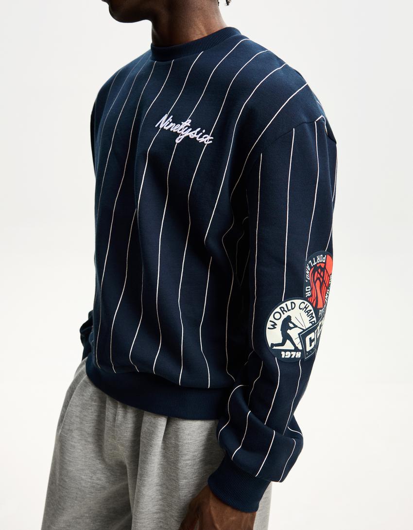 Sweatshirt sport riscas estampado-Marinho-1