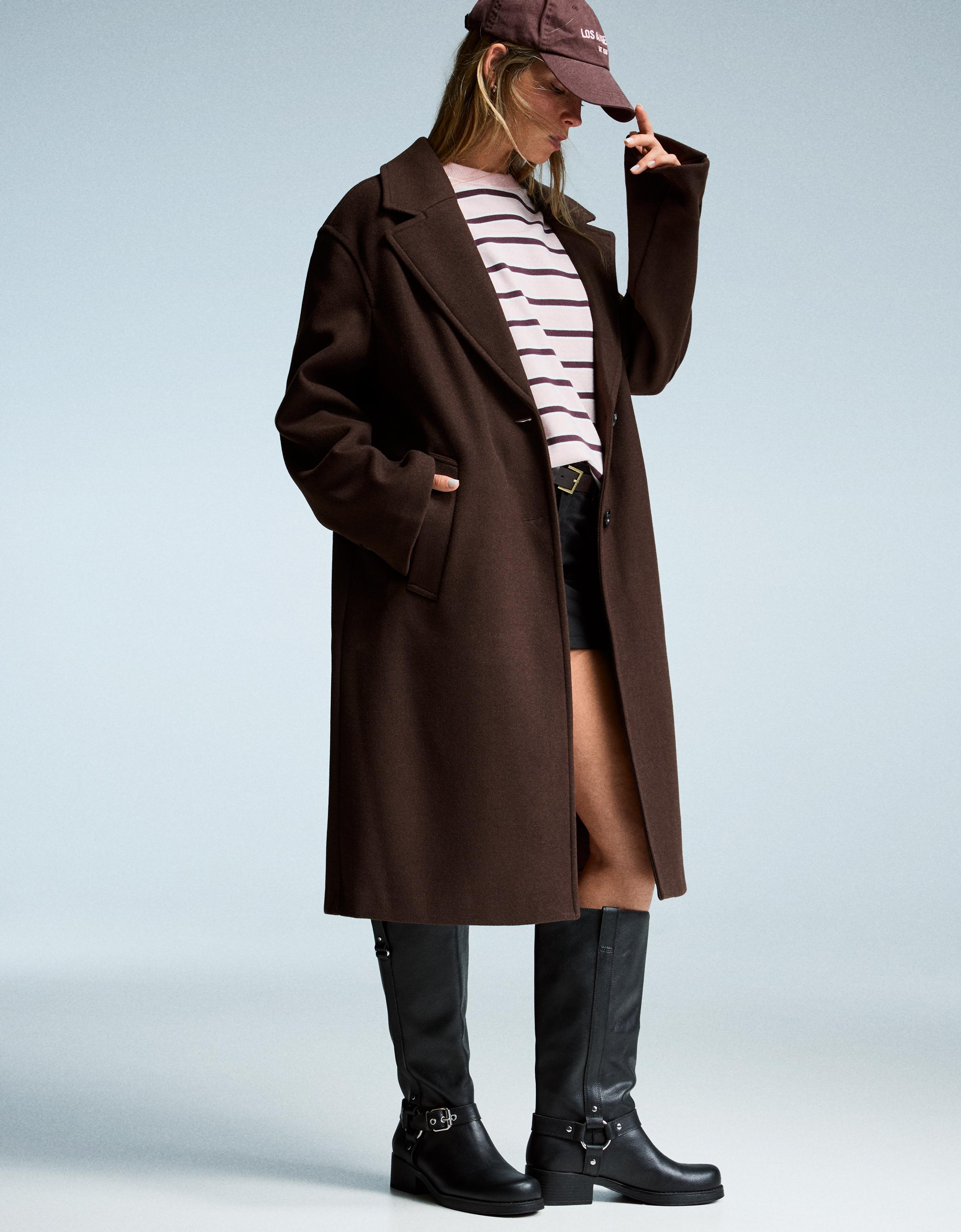 Bershka Langer, Weicher Mantel Damen Xs Braun
