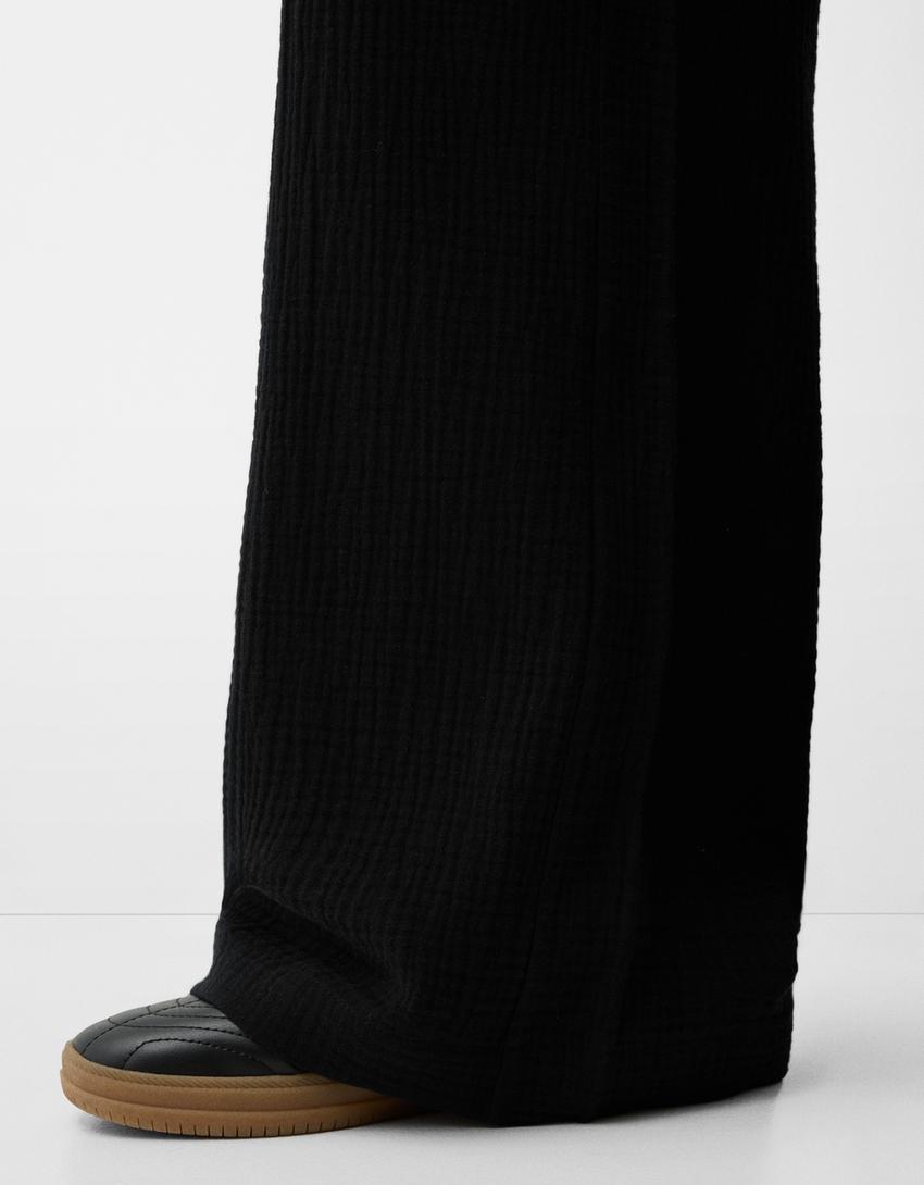 Double fabric chiffon trousers-Black-4