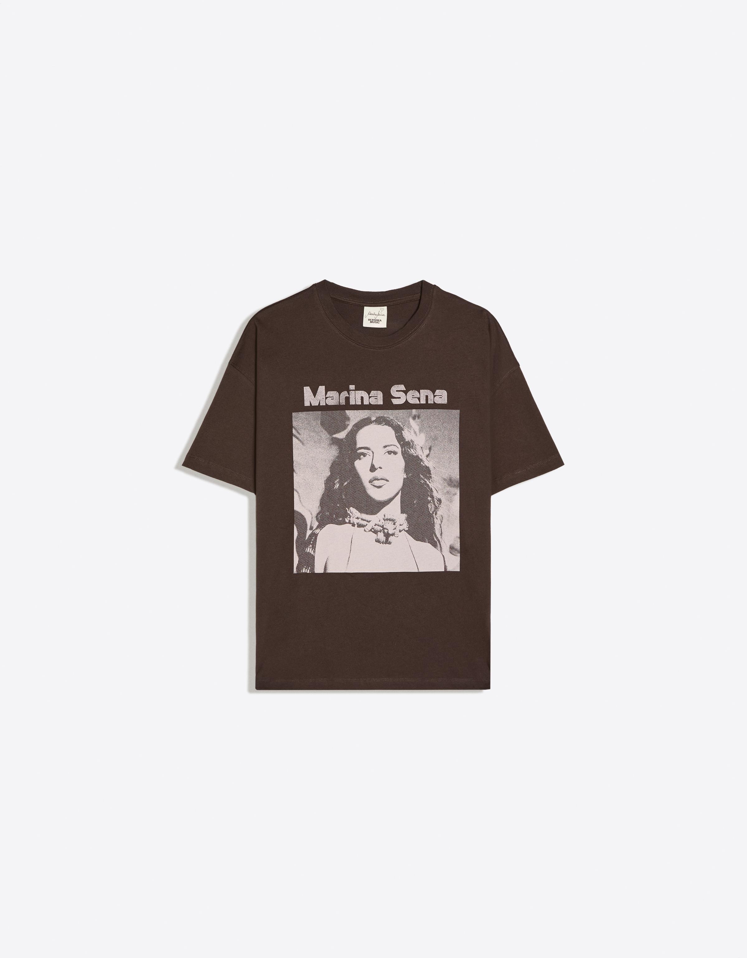 Short sleeve oversize MARINA SENA print T-shirt — Brown