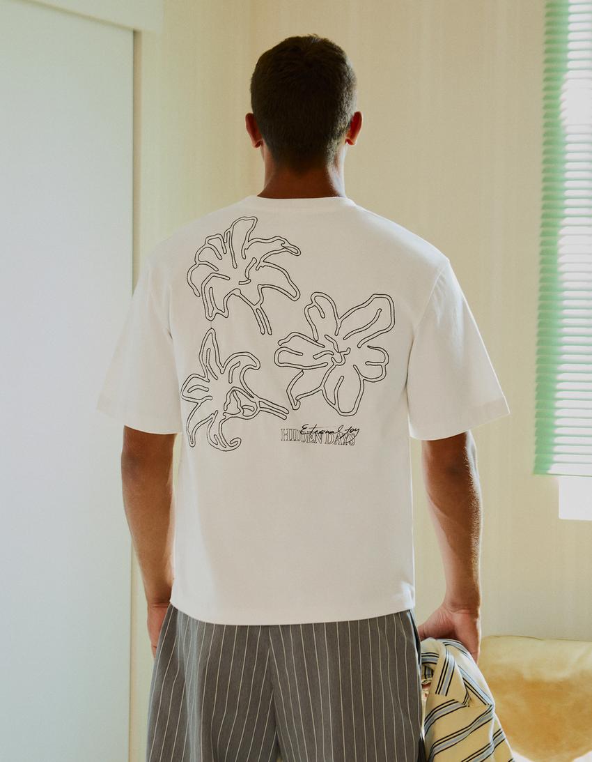 Kurzärmeliges T-Shirt mit Stickerei-Weiss