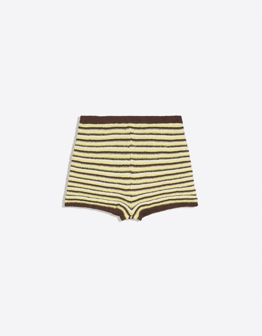 Short en maille à rayures-Marron